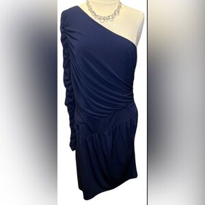 Laundry One-Shoulder Navy Ruched Dress – Size 12